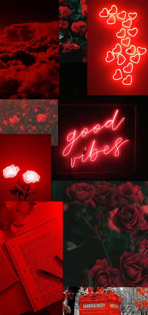 Aesthetic Red Neon Hearts Rose Clouds Good Vibes Telephone Booth