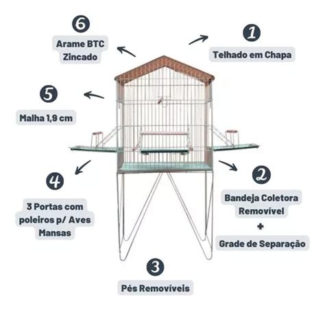 Viveiro Triplex Calopsita Aves Mansas Papagaio Grande Gaiola R 249 Em