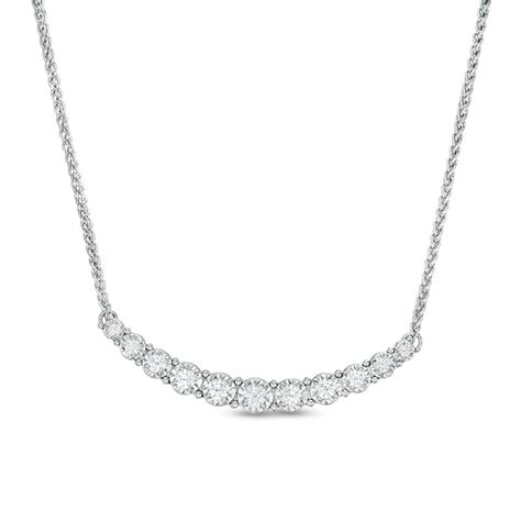 34 Ct Tw Diamond Graduated Curved Bar Necklace In 10k White Gold