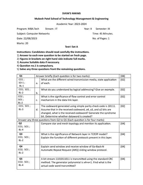 Cn Mba Tech M Paper Notes Svkm S Nmims Mukesh Patel School Of