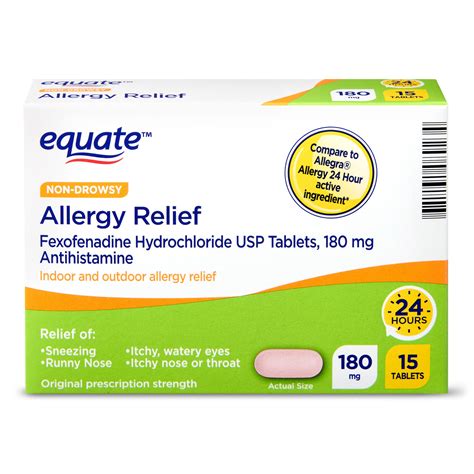 Equate Fexofenadine Allergy Relief Tablets 180 Mg 15 Count Walmart