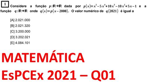 Prova EsPCEx 2021 Matemática Ex01 YouTube