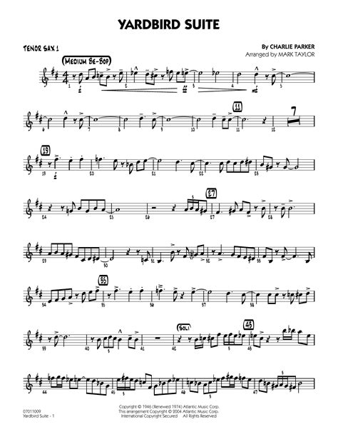 Yardbird Suite Arr Mark Taylor Tenor Sax 1 By Charlie Parker Sheet Music For Jazz Ensemble