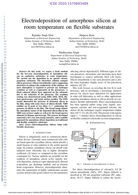 Pdf Electrodeposition Of Amorphous Silicon At Room Temperature On Flexible Substrates