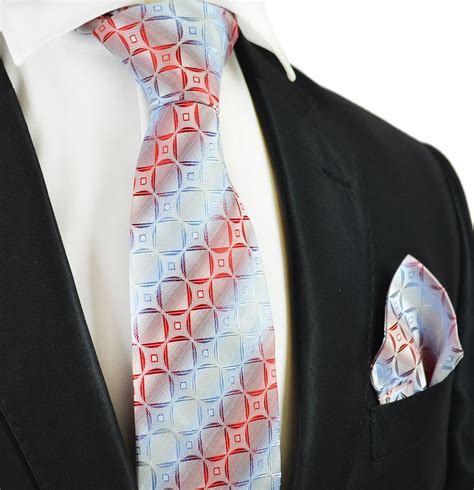 Red And Sky Blue Silk Tie And Pocket Square Set Paul Malone