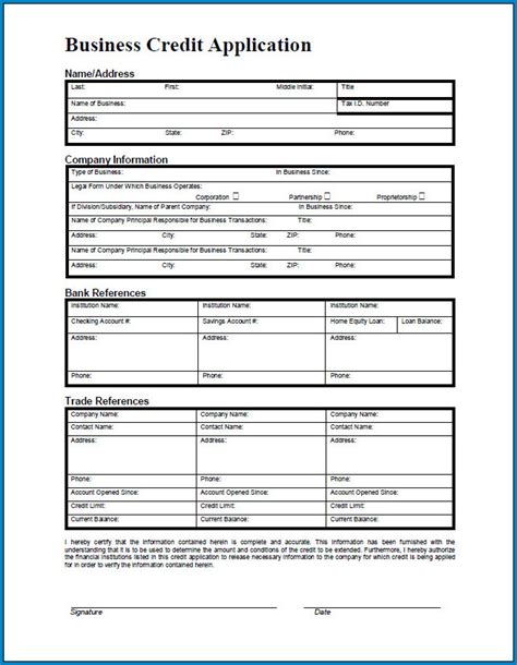 √ Free Printable Business Credit Application Form Template Throughout