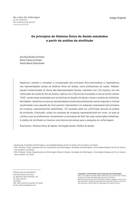 Pdf Os Princ Pios Do Sistema Nico De Sa De Estudados A Partir