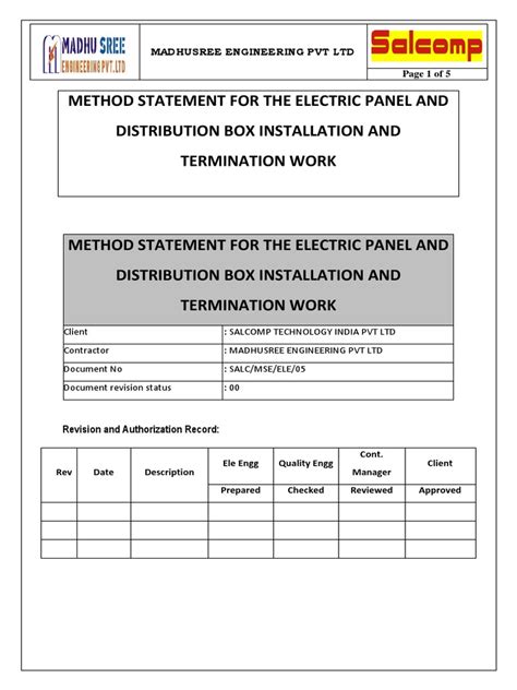 Method Statement For Electric Panel And Distribution Box Installation