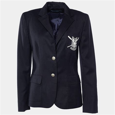 Ralph Lauren Navy Blue Wool Rowing Club Embroidered Blazer M Ralph