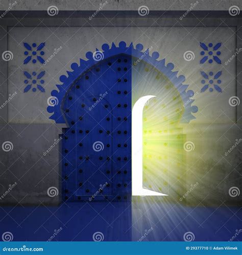 Opened Blue Doorway Exploration with Yellow Glow Stock Illustration - Illustration of guest ...