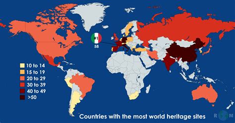 Map of the countries with the most UNESCO World Heritage Sites. : r