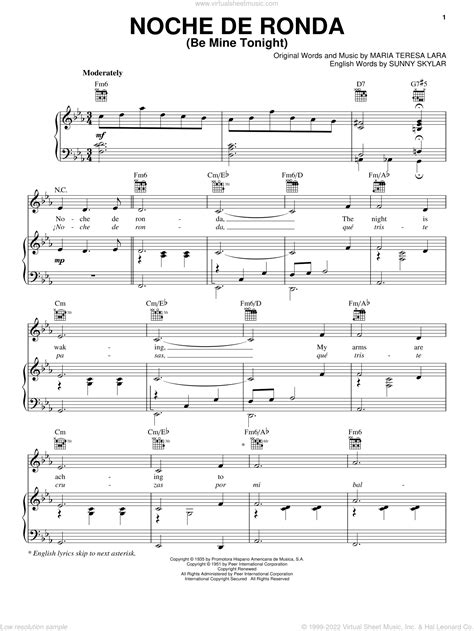 Lara Noche De Ronda Be Mine Tonight Sheet Music For Voice Piano Or