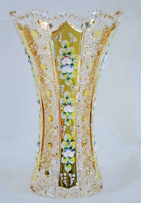 Czech Bohemian Crystal Enamel Vase 24k 10h Lot 11