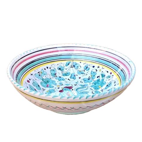 Salad Bowl Majolica Ceramic Deruta Green Rooster Orvietano