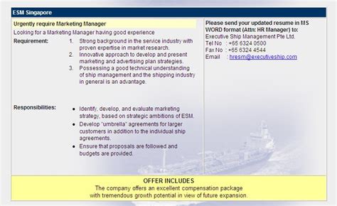 Shipping Jobs: Vacancy: Marketing Manager (Executive Ship Management)