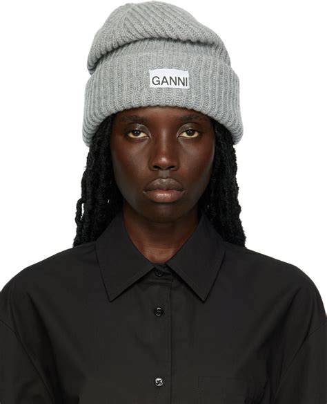 GANNI Gray Patch Beanie SSENSE