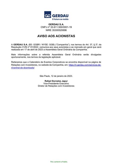 Aviso Aos Acionistas On Twitter Gerdau S A