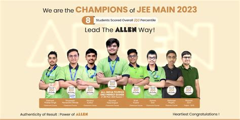 8 Students Of Allen Scored Overall 100 Percentile In Jee Main 2023 My