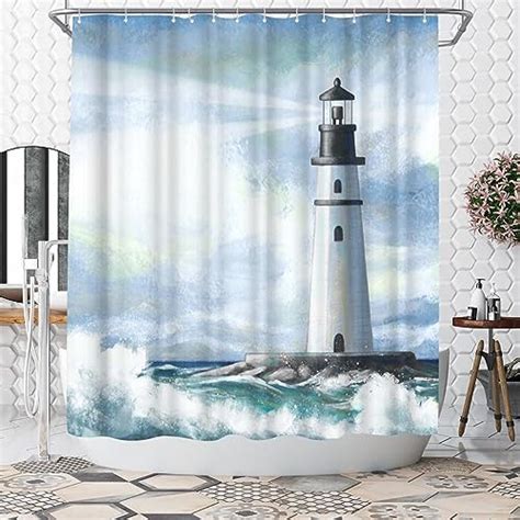 Welmeco Ocean Shower Curtain Coastal Shower Curtain Blue