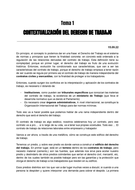 Apuntes Dcho Laboral I Tema Contextualizaci N Del Derecho