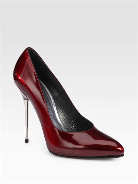 Stuart Weitzman Dagger Patent Leather Metal Heel Pumps In Red Lyst