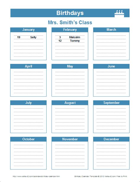 Office Birthday Calendar Template 2021