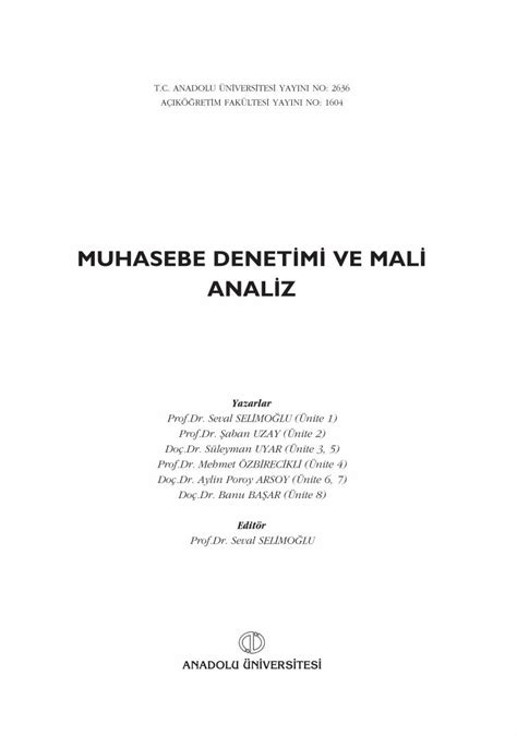 Pdf Muhasebe Denetm Ve Mal Analz Kitap Okur Kitap Okur Yazar