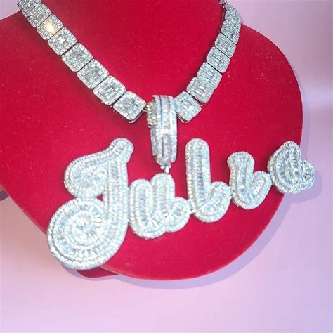 Custom Big Brush Cursive Iced Out Name Pendant Bubble Letters Word