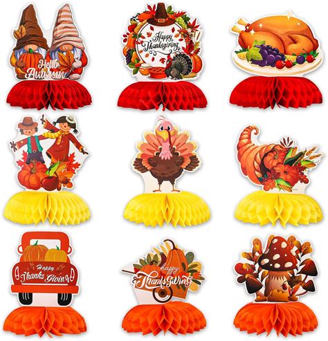 9pcs Thanksgiving Honeycomb Decorations Fall Party Decorations Autumn