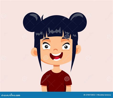 Happy Girl of Asian Ethnicity Smiling Vector Cartoon Portrait Stock Vector - Illustration of ...