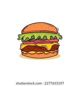 Cartoon Tasty Big Hamburger Cheese Sesame Stock Vector Royalty Free