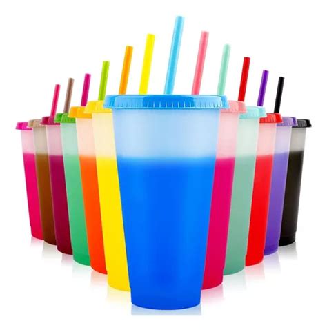 Vasos Magicos Cambian De Color Con Tapa Y Popote Ml Pzs Meses