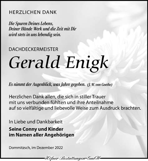 Traueranzeigen Von Gerald Enigk Trauer Anzeigen De