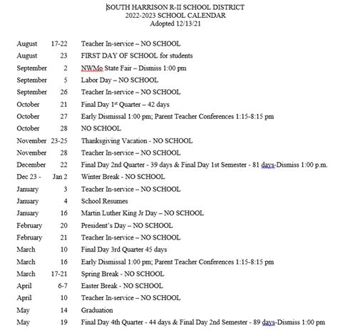 South Harrison County School District Calendar 2022 And 2023 From ...