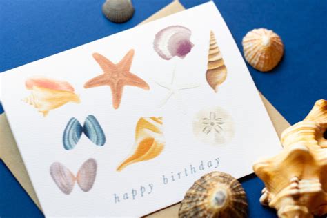 Happy Birthday Seashells Greeting Card Etsy