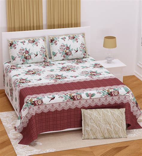 Buy Multicolor Floral 210 Tc Cotton King Sized Bed Sheets With 2 Pillow