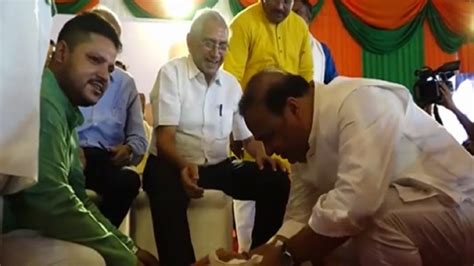 Assam Cm Himanta Biswa Sarma Washes Feet Of Senior Bjp Workers In