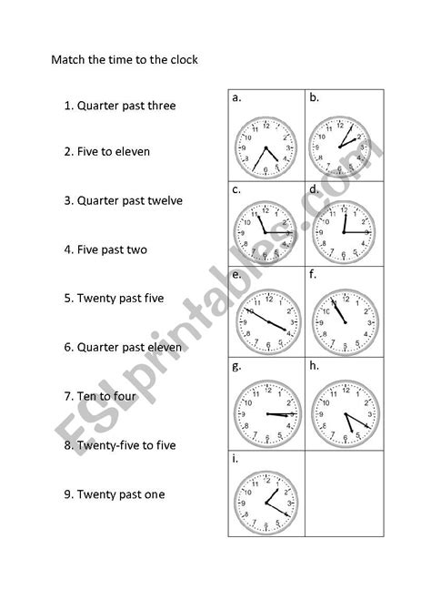 Clock Matching Esl Worksheet By Barboras