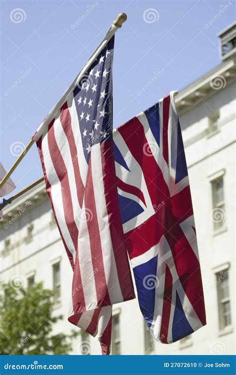 American Flag Hanging With Union Jack British Flag Stock Photo - Image ...