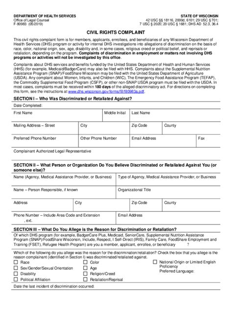 Wi Dhhs F 80983 2019 2024 Form Fill Out And Sign Printable Pdf Template Airslate Signnow