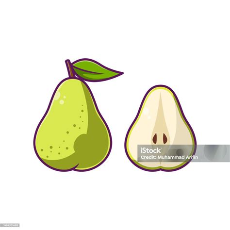 Desain Ilustrasi Vektor Kartun Buah Pear Ilustrasi Stok Unduh Gambar