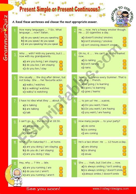 Grammar Quiz Series 6 Present Simple Or Present Continuous ESL