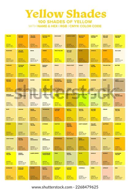 100 Shades Of Yellow Color Names Hex Rgb Cmyk Codes 41 Off