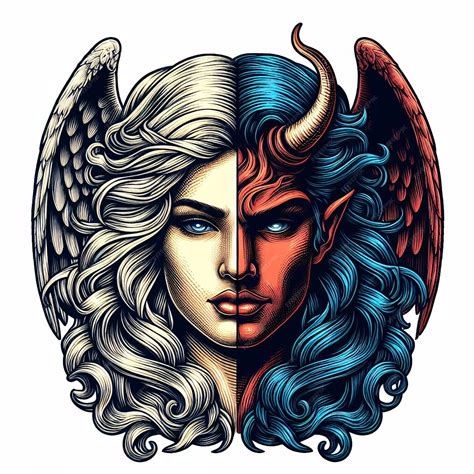 Premium Photo Good And Bad Angel And Devil Half Face Illustration For