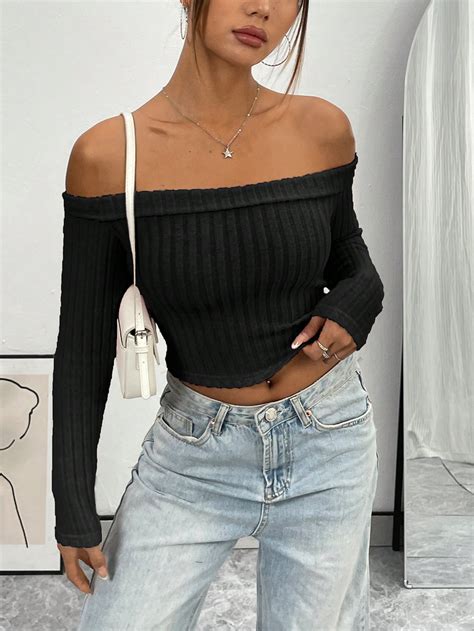 Women S Solid Color Off Shoulder Slim Fit T Shirt For Sale Australia