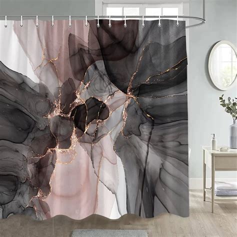 Emerald Green Marble Shower Curtain Set Luxury Gold Crack Black Texture