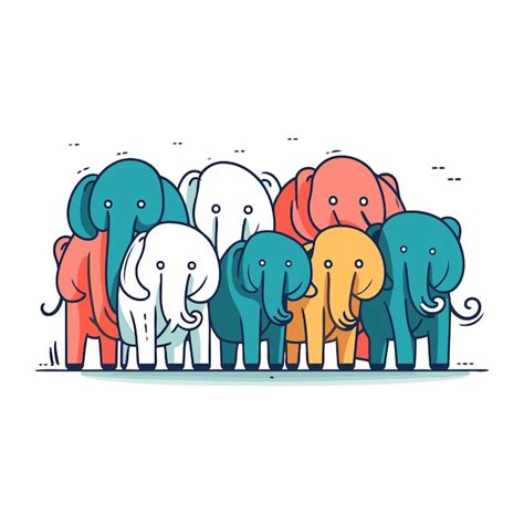 Premium Vector Group Of Elephants Vector Illustration In Line Art