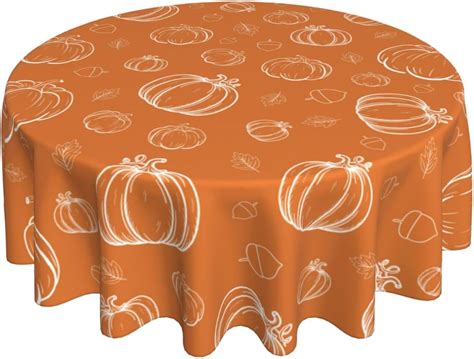 Amazon Agayna Fall Tablecloth Round Inch White Pumpkins Burnt