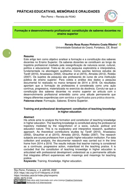 PDF Formação e desenvolvimento profissional constituição de saberes