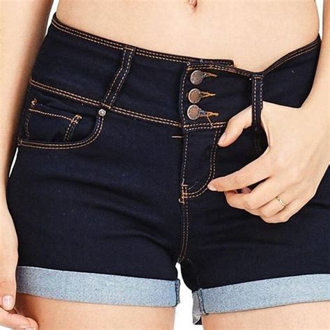 High Waist Jean Button Zipper Denim Scratched Pocket Short Denim In